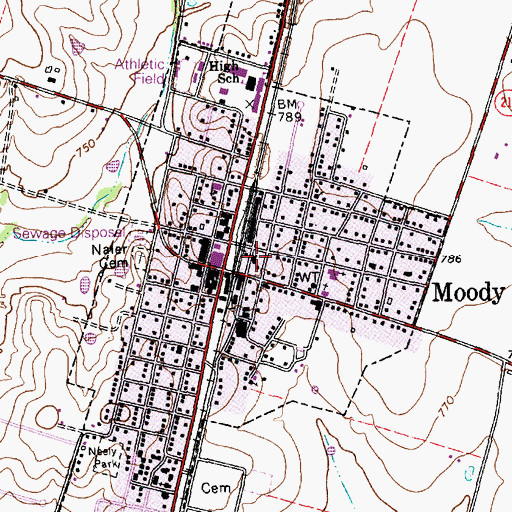 Topographic Map of City of Moody, TX