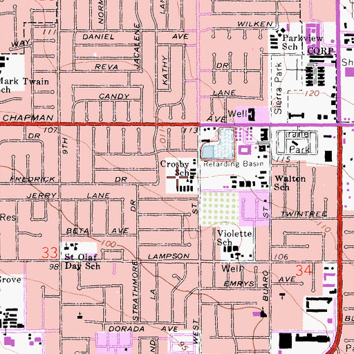 Topographic Map of Crosby Elementary School, CA