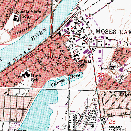 Topographic Map of City of Moses Lake, WA