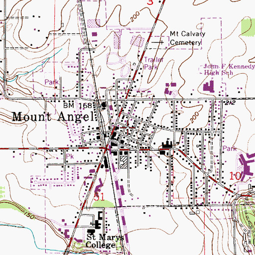 Topographic Map of City of Mount Angel, OR