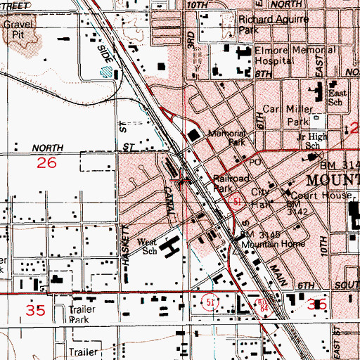 Topographic Map of City of Mountain Home, ID