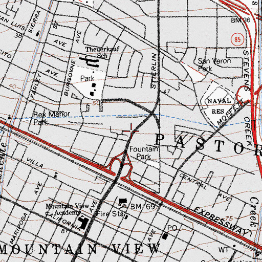 Topographic Map of City of Mountain View, CA