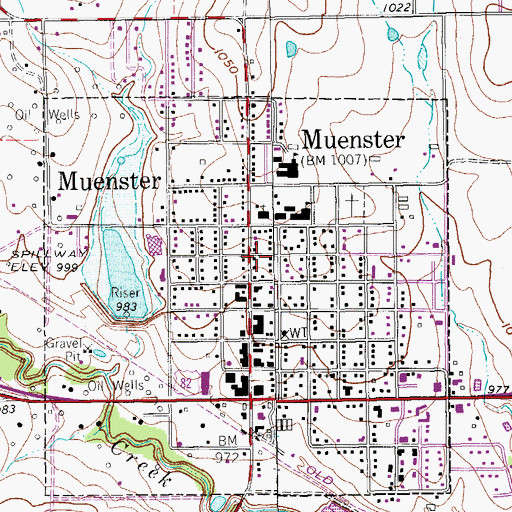 Topographic Map of City of Muenster, TX