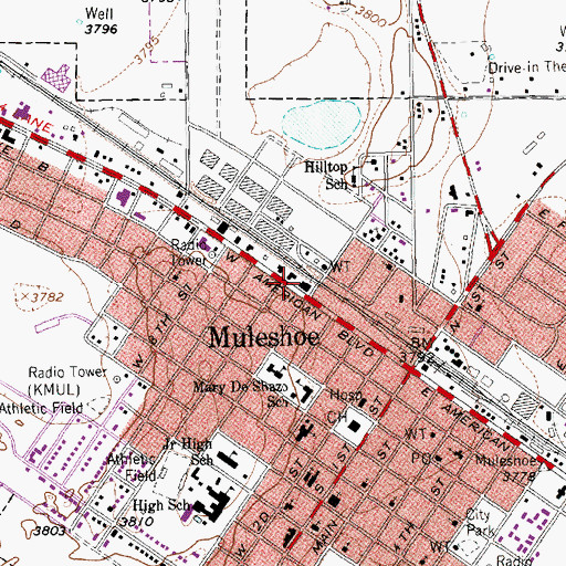 Topographic Map of City of Muleshoe, TX