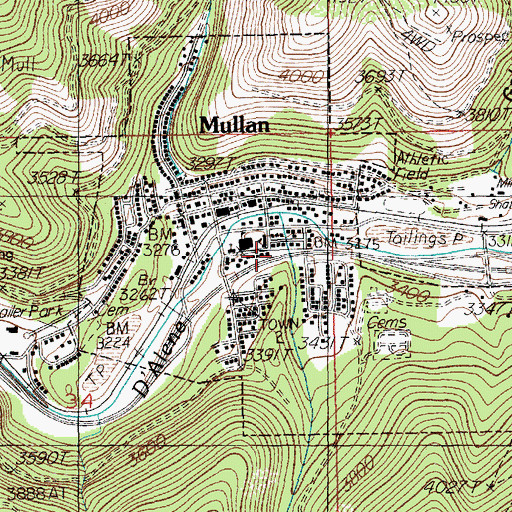 Topographic Map of City of Mullan, ID