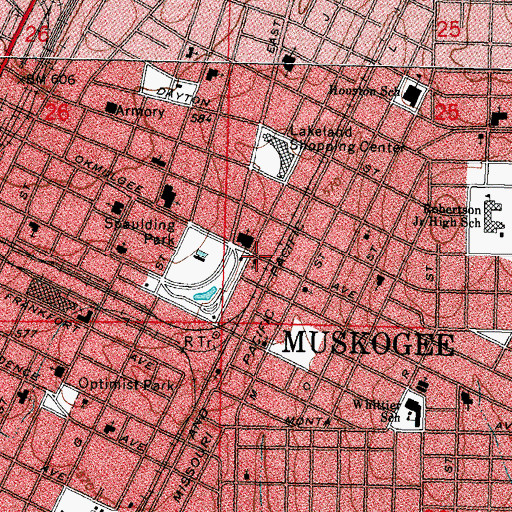Topographic Map of City of Muskogee, OK