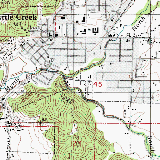Topographic Map of City of Myrtle Creek, OR