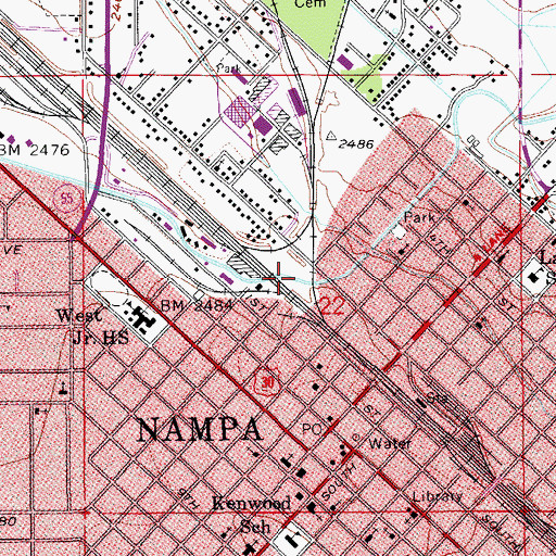 Topographic Map of City of Nampa, ID