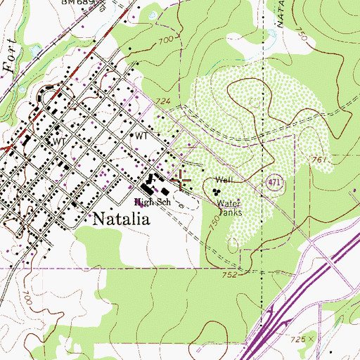 Topographic Map of City of Natalia, TX