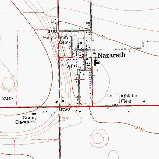 Topographic Map of City of Nazareth, TX