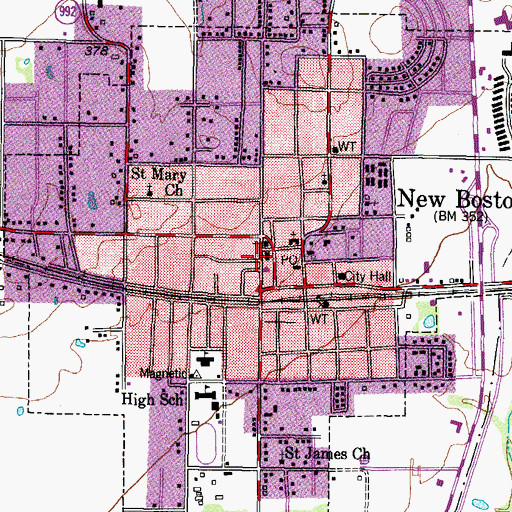 Topographic Map of City of New Boston, TX
