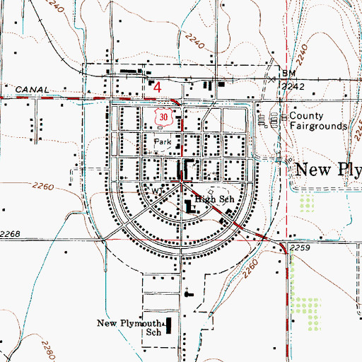Topographic Map of City of New Plymouth, ID