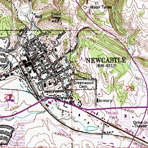 Topographic Map of City of Newcastle, WY