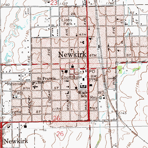 Topographic Map of City of Newkirk, OK