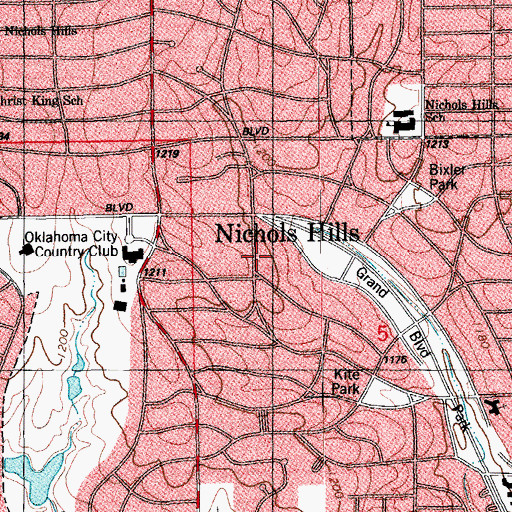 Topographic Map of City of Nichols Hills, OK