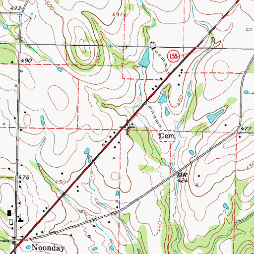 Topographic Map of City of Noonday, TX