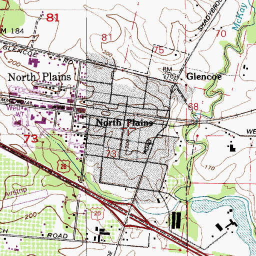 Topographic Map of City of North Plains, OR