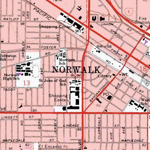 Topographic Map of City of Norwalk, CA