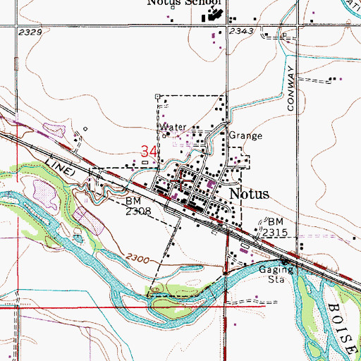 Topographic Map of City of Notus, ID