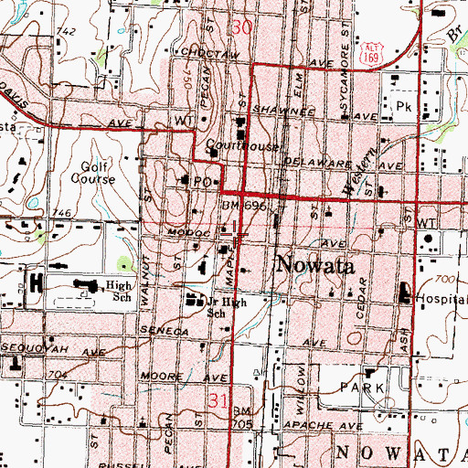 Topographic Map of City of Nowata, OK