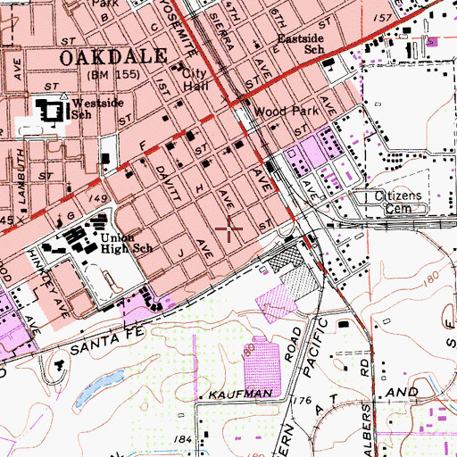 Topographic Map of City of Oakdale, CA