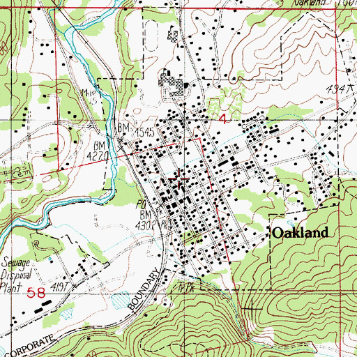 Topographic Map of City of Oakland, OR