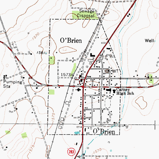 Topographic Map of City of O'Brien, TX