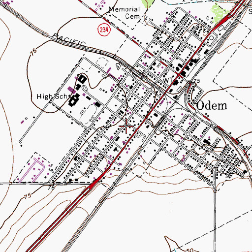 Topographic Map of City of Odem, TX