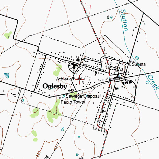 Topographic Map of City of Oglesby, TX