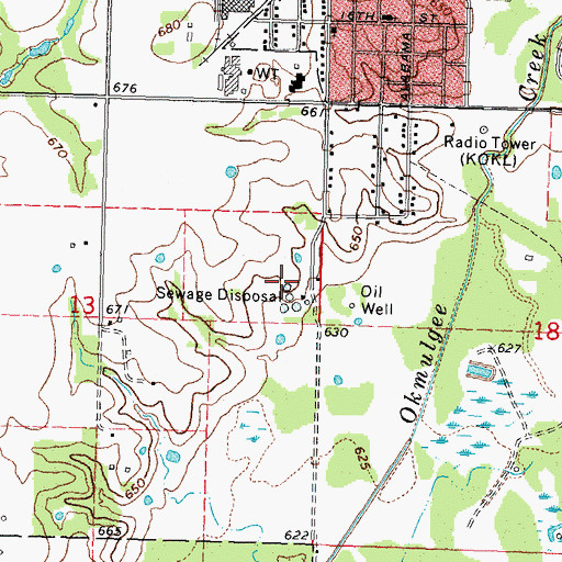Topographic Map of City of Okmulgee, OK