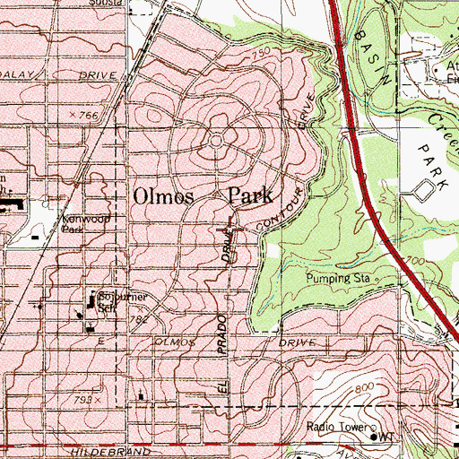 Topographic Map of City of Olmos Park, TX
