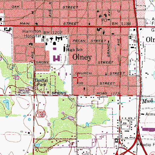 Topographic Map of City of Olney, TX