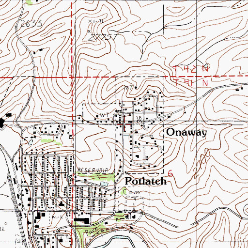 Topographic Map of City of Onaway, ID