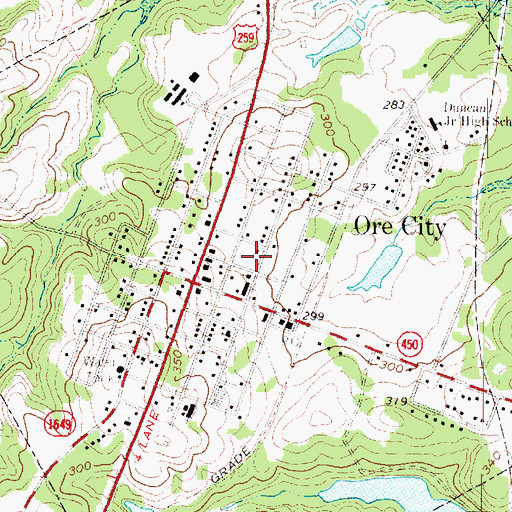 Topographic Map of City of Ore City, TX