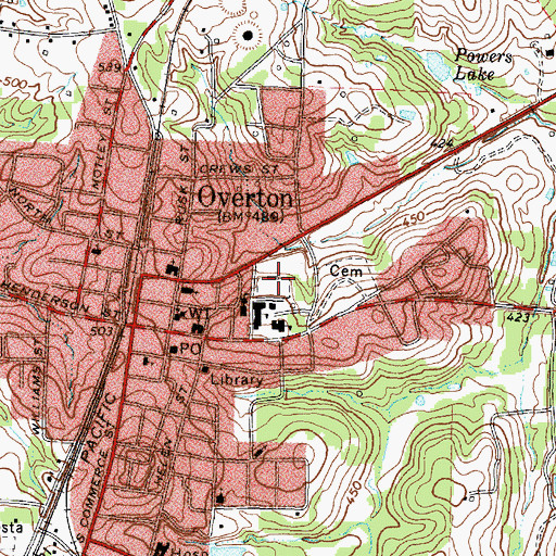 Topographic Map of City of Overton, TX
