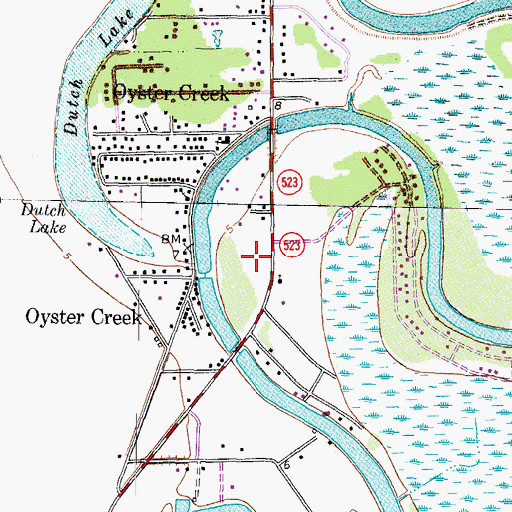 Topographic Map of City of Oyster Creek, TX