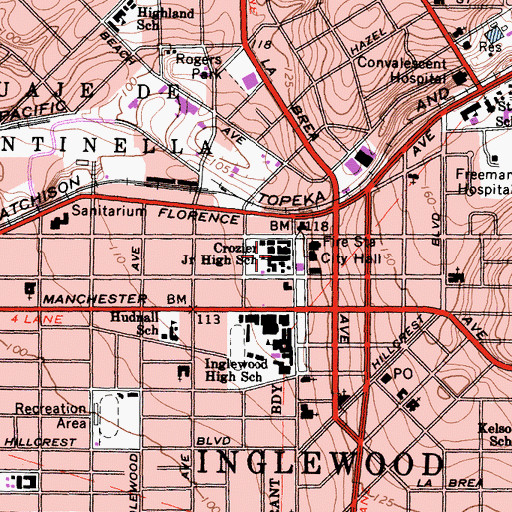 Topographic Map of George W Crozier Middle School, CA