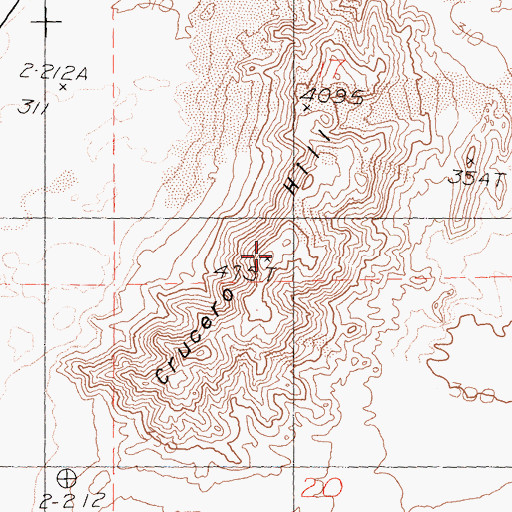 Topographic Map of Crucero Hill, CA