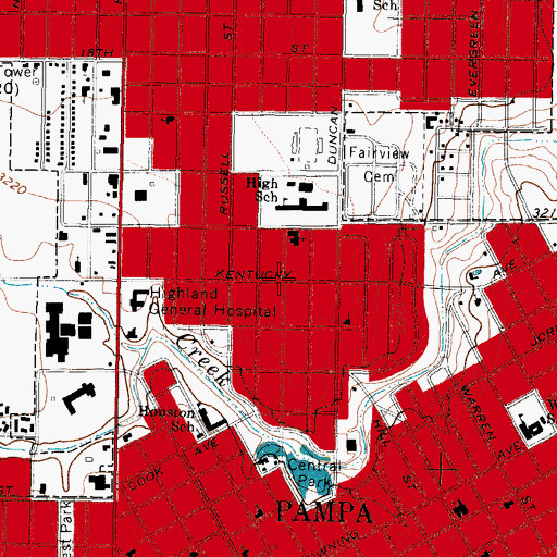 Topographic Map of City of Pampa, TX