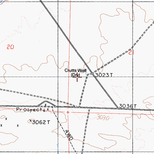 Topographic Map of Crutts Well, CA