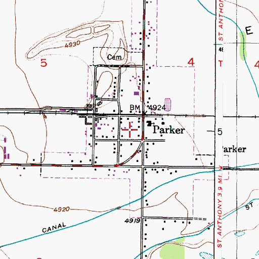 Topographic Map of City of Parker, ID