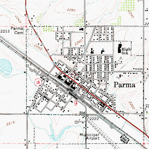 Topographic Map of City of Parma, ID
