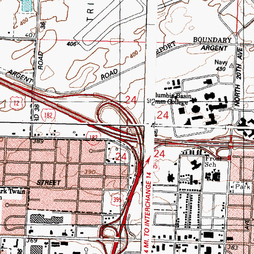 Topographic Map of City of Pasco, WA