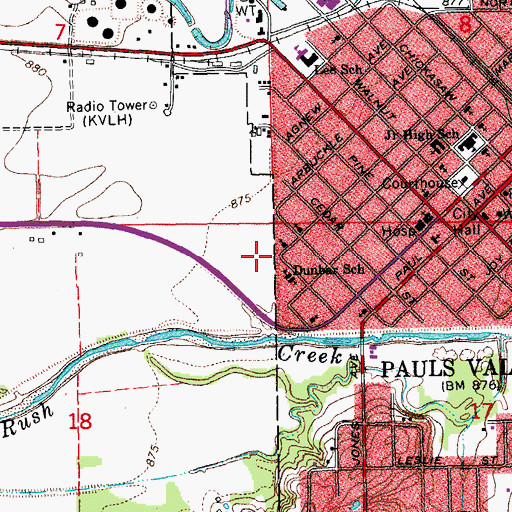 Topographic Map of City of Pauls Valley, OK