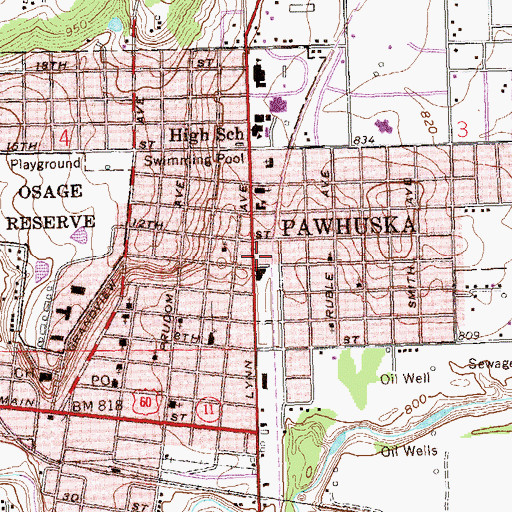 Topographic Map of City of Pawhuska, OK