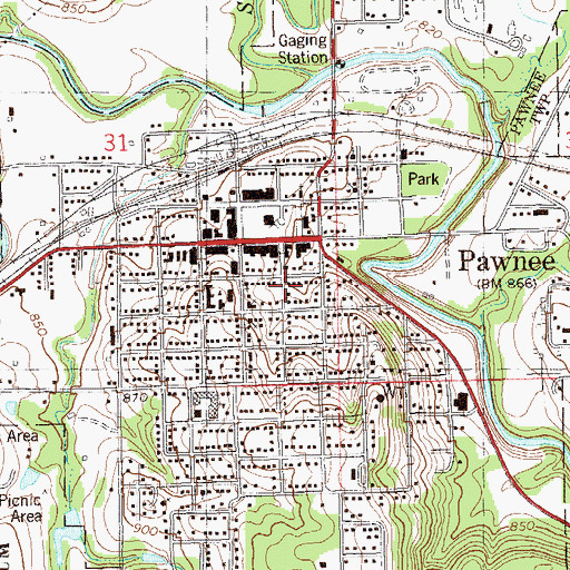 Topographic Map of City of Pawnee, OK