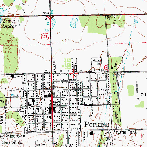 Topographic Map of City of Perkins, OK