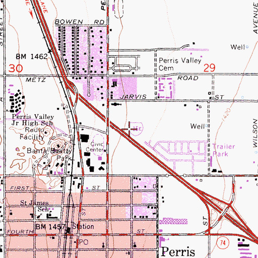Topographic Map of City of Perris, CA