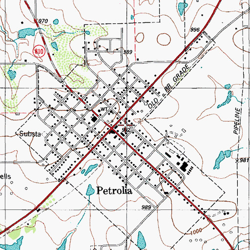 Topographic Map of City of Petrolia, TX