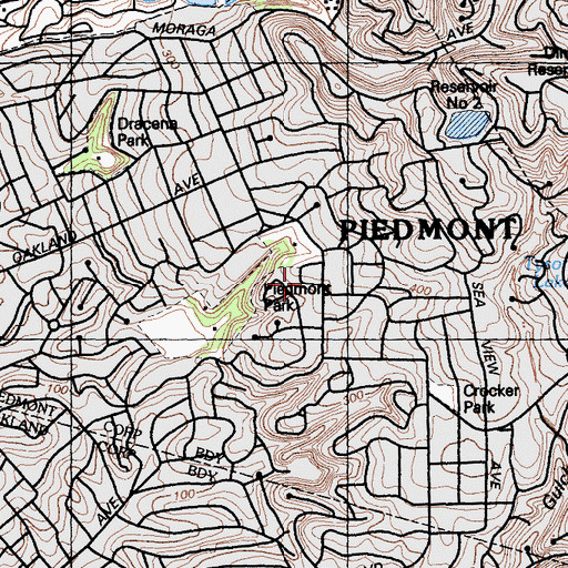 Topographic Map of City of Piedmont, CA